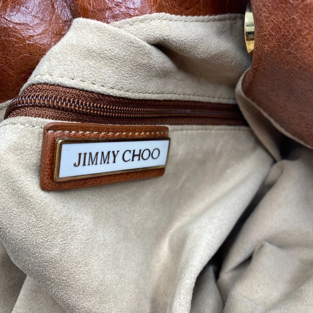 Jimmy Choo Vintage Mona Tote Bag Calfskin Leather Suede Lining Excellent 16x17